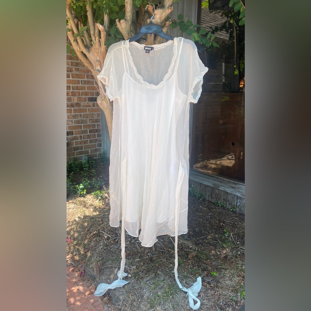 Authentic DKNY Cream Sheer Dress comes with a Detachable Under Slip Garment